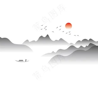 矢量中国风水墨山水画图片