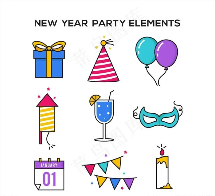新年派对元素图片eps,ai矢量模版下载