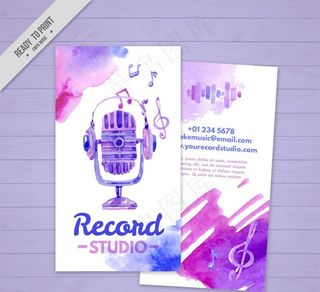 紫色麦克风录音室宣传单矢量素材图片