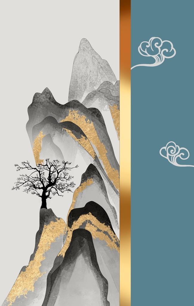 中式山水线条国画装饰画图片(2361x3543)psd模版下载