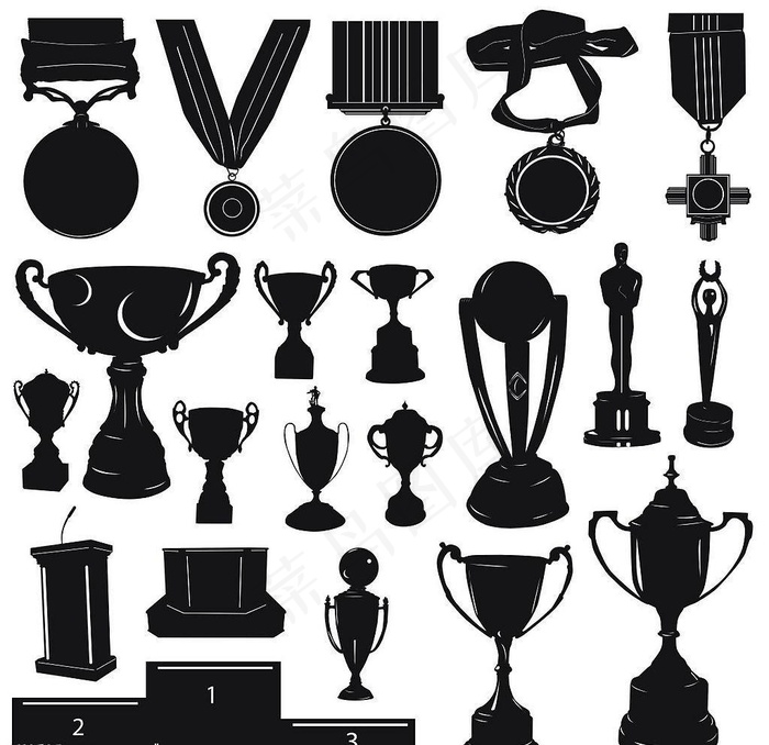 奖牌奖杯剪影图片