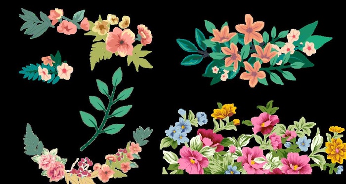 四种手绘花草图片(1000x547)psd模版下载