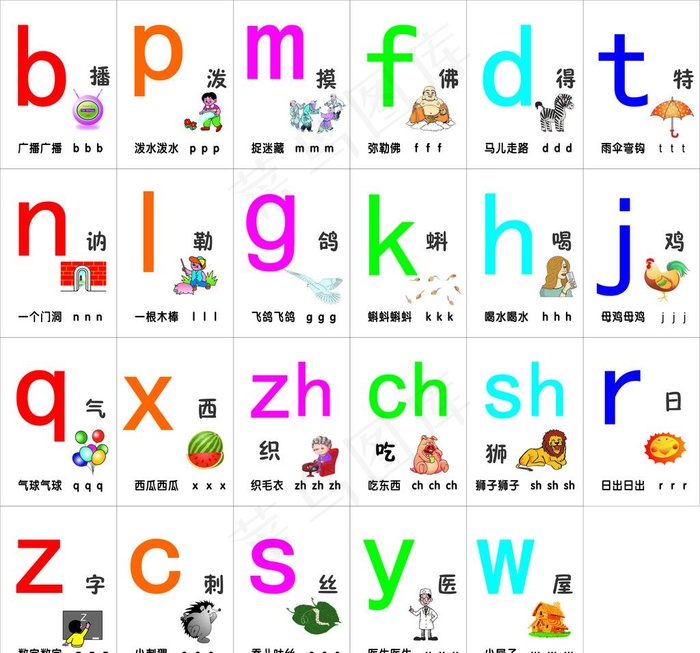 小学生认读声母表图片cdr矢量模版下载