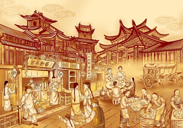 古代生活场景百年老店百年饼图片