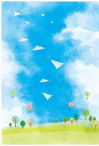 矢量清新卡通天空纸飞机背景图片