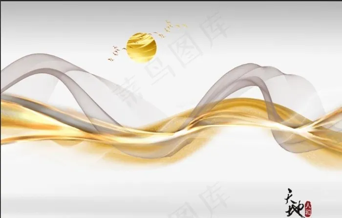 新中式抽象线条水墨山水麋鹿背景图片psd模版下载