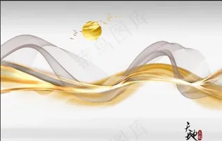 新中式抽象线条水墨山水麋鹿背景图片