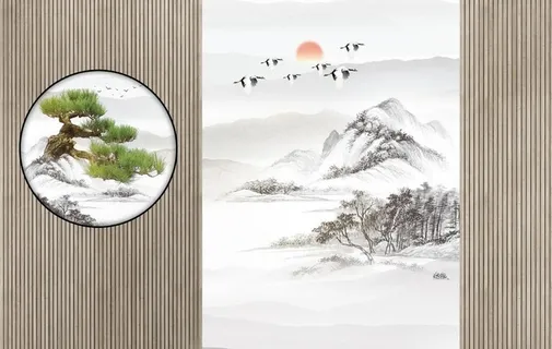 迎客松山水背景图片