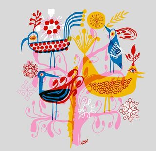 花鸟抽象插图图片