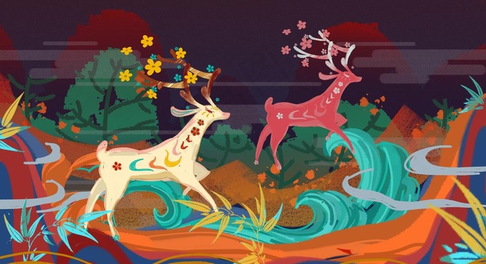 敦煌飞天插画图片