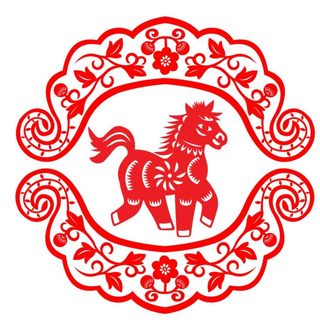可爱新春马年剪纸背景矢量素材图片