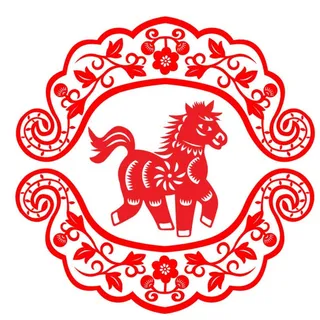 可爱新春马年剪纸背景矢量素材图片