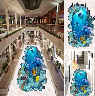 海底世界海豚3D浴室走道地板画图片