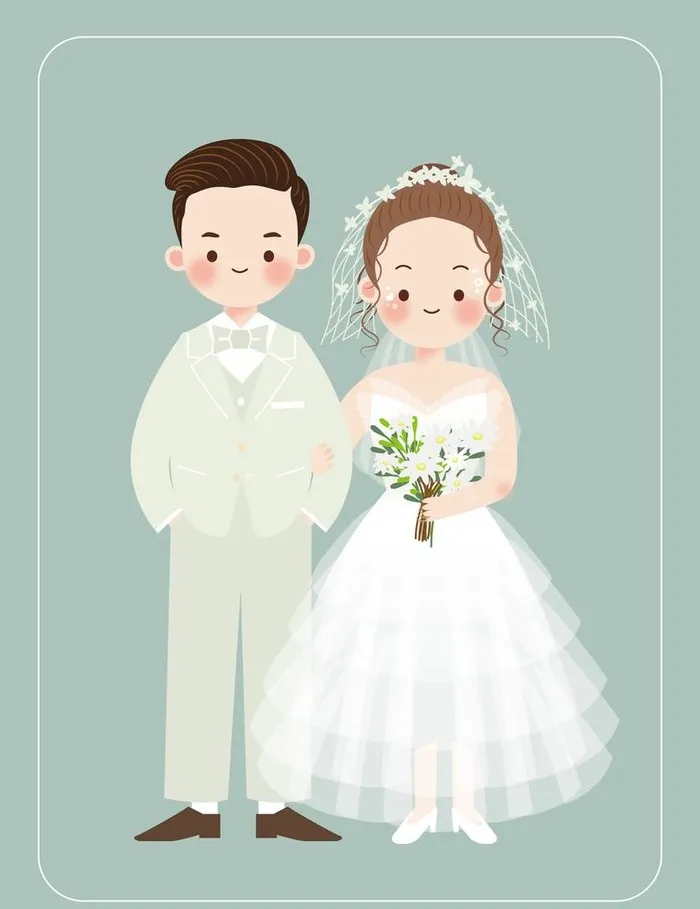 可爱风卡通婚礼手绘婚纱图图片ai矢量模版下载