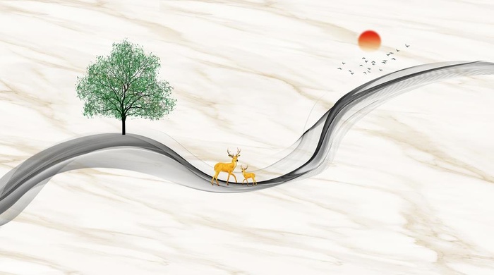 飘带 发财树 太阳 石纹图片(10844x6800)psd模版下载