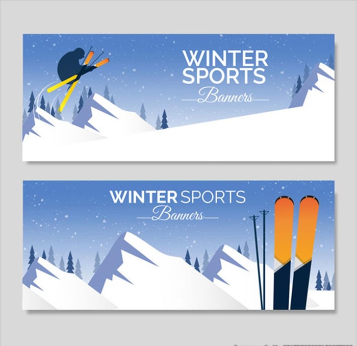 滑雪运动剪影轮廓横幅图片