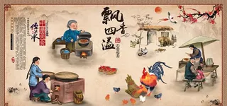 传统手工美食餐厅背景墙图片