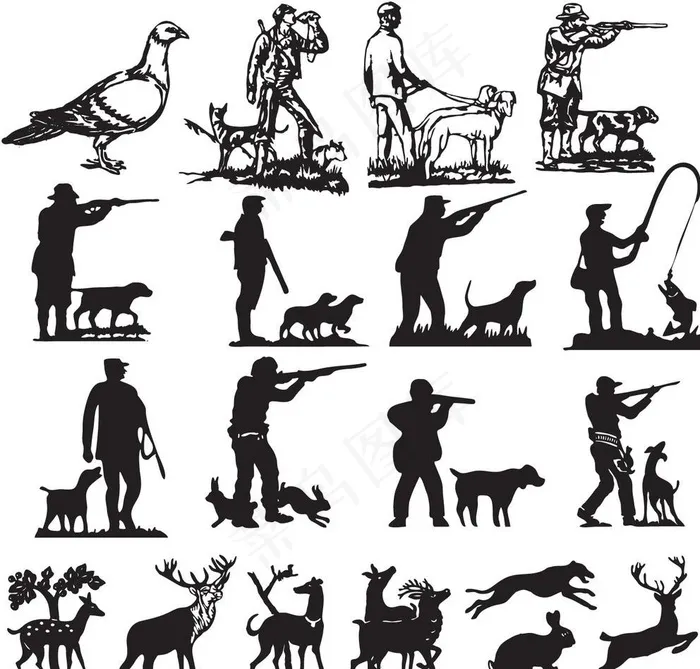 猎人剪影图片ai矢量模版下载