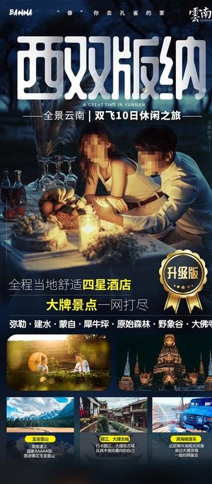 云南西双版纳旅游海报广告模板图片