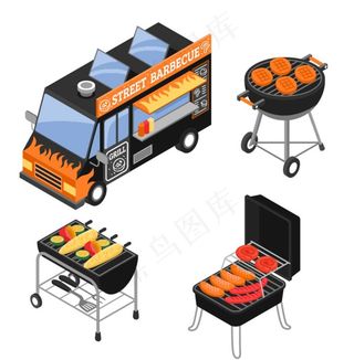 烧烤架 烤肉 扁平化图片