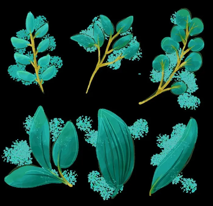 手绘花植物叶子图片(3000x3000)psd模版下载