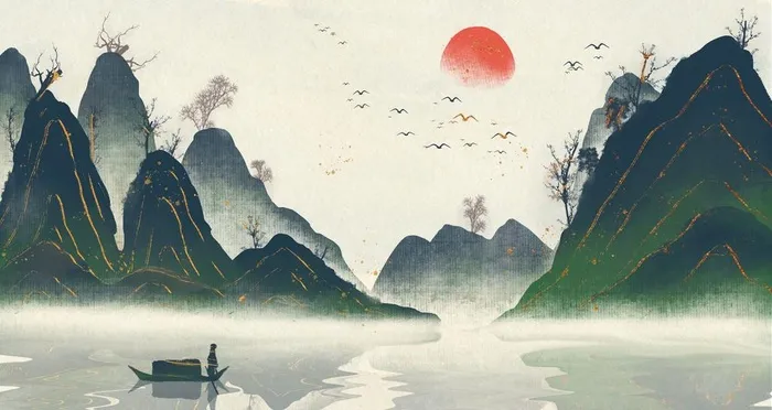 山水画 图片(2880x1620)psd模版下载