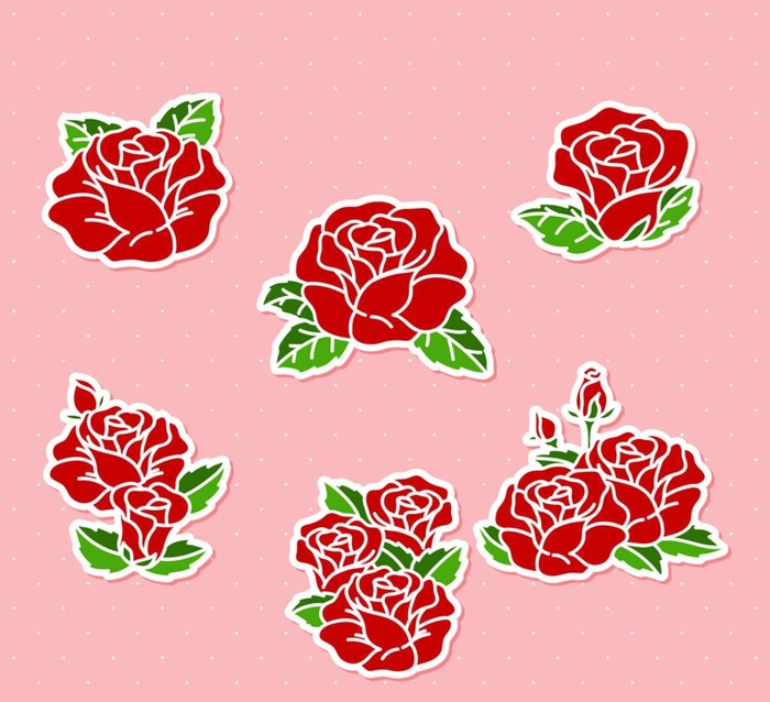 红色玫瑰花贴纸矢量素材图片