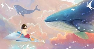 女孩和鲸插画图片