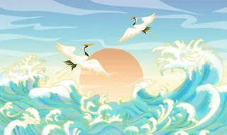国风插画大雁海浪图片