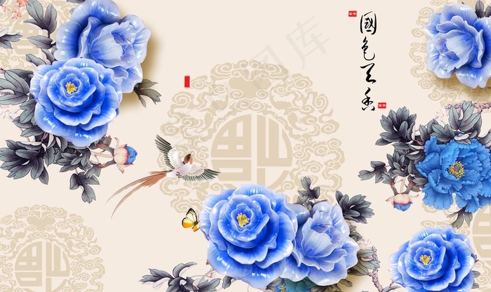 国色天香背景墙图片