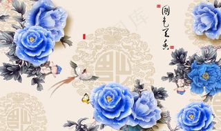 国色天香背景墙图片