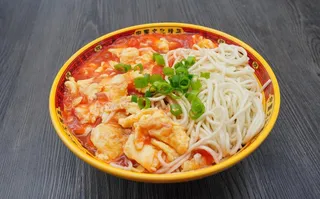 美食西红柿鸡蛋面摄影图图片