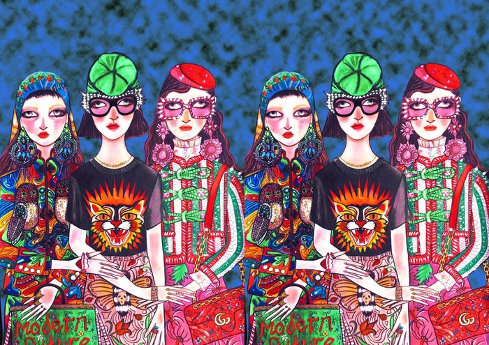 三个模特女孩图片