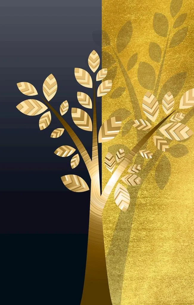 金色植物花草装饰挂画图片(3150x4724)psd模版下载