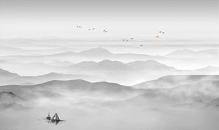 水墨山水 小船 背景墙图片