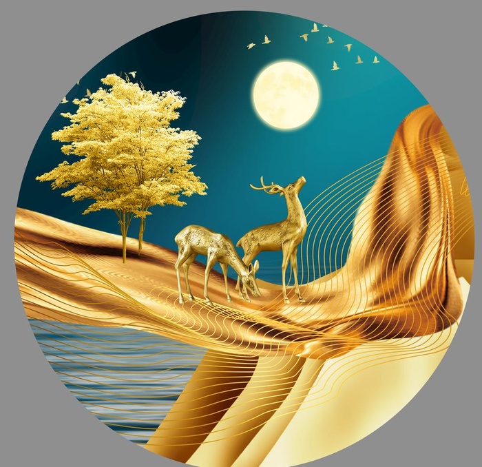 线条飘带意境山水圆形玄关图片