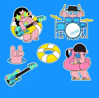 卡通 乐队 鼓手 吉它 插画图片