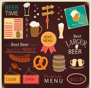 啤酒屋元素标签矢量素材图片