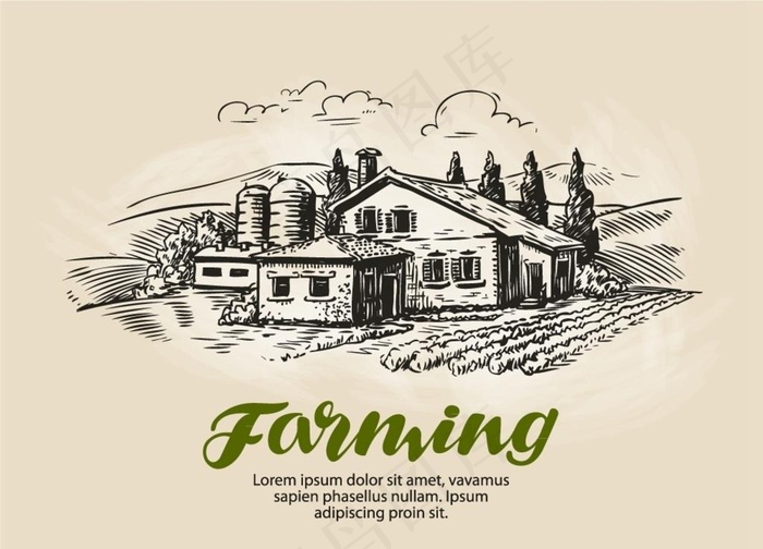 手绘农场庄园建筑图片