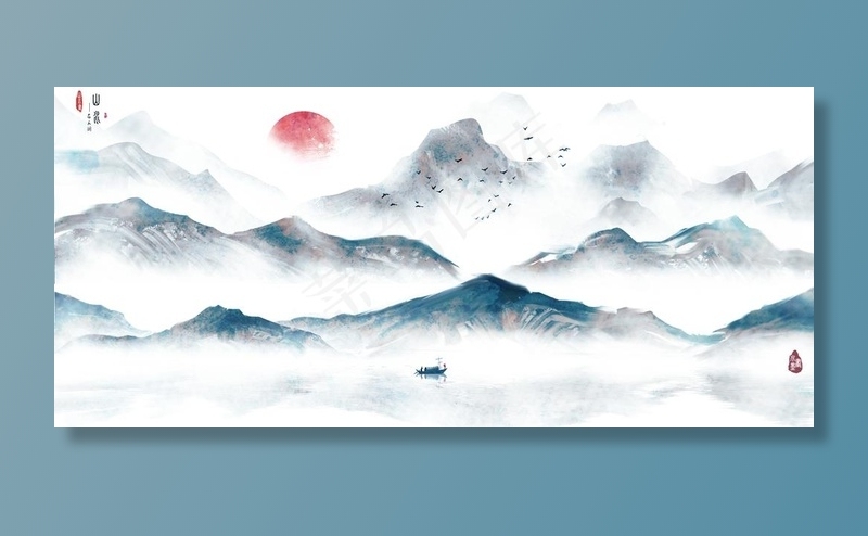 山水画 图片psd模版下载
