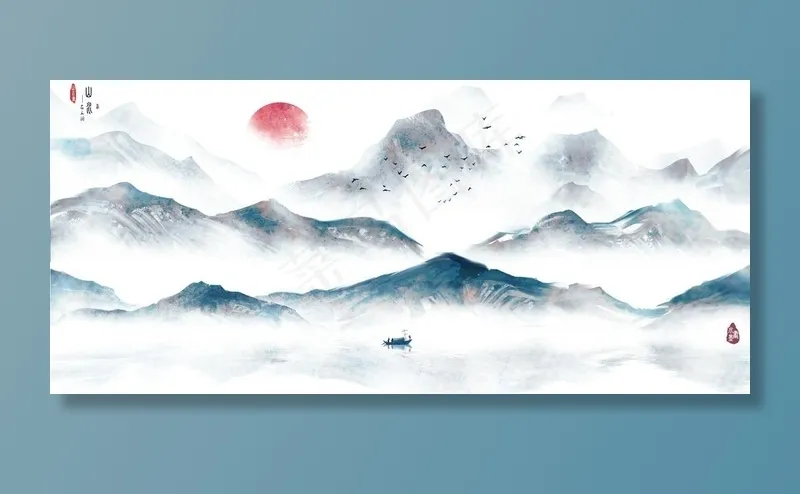 山水画 图片psd模版下载
