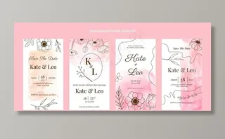 水彩手绘婚礼系列卡片图片