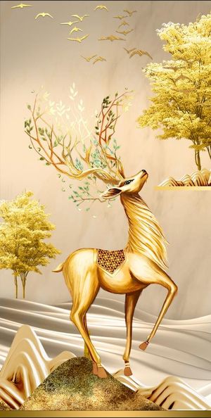 金色招财鹿装饰画图片