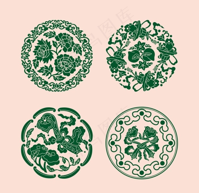 牡丹如意边框花纹 传统纹样图片