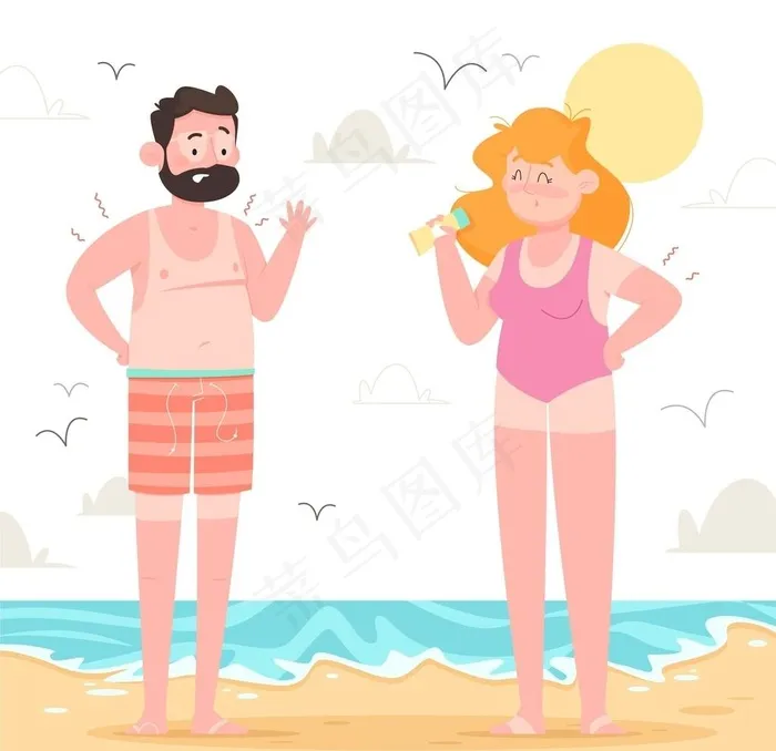 沙滩人物图片ai矢量模版下载