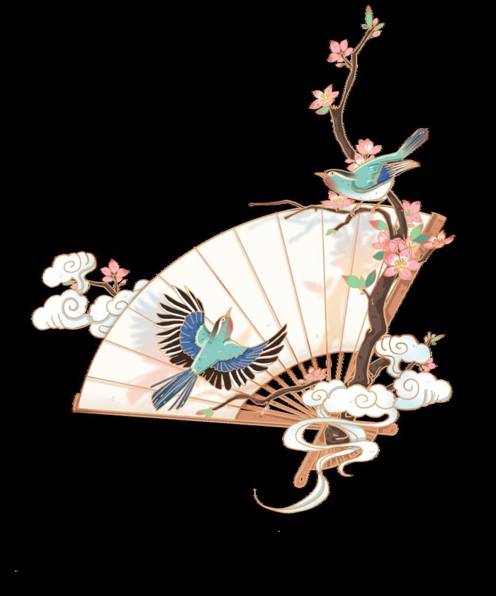 七夕国潮风喜鹊桃花折扇组合图片