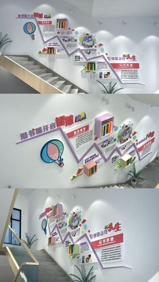 以书养德校园楼梯文化墙图片