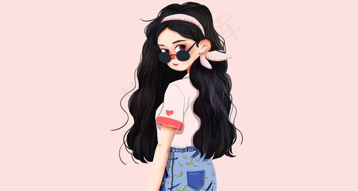 女孩插画图片psd模版下载