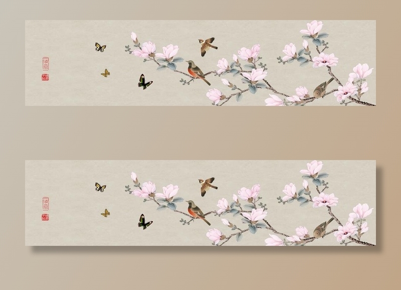 喜上眉梢鸟语花香装饰画图片(9071x2494)