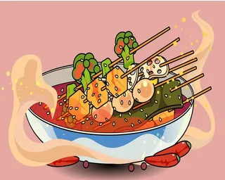 手绘矢量图卡通水煮串串小吃美食图片